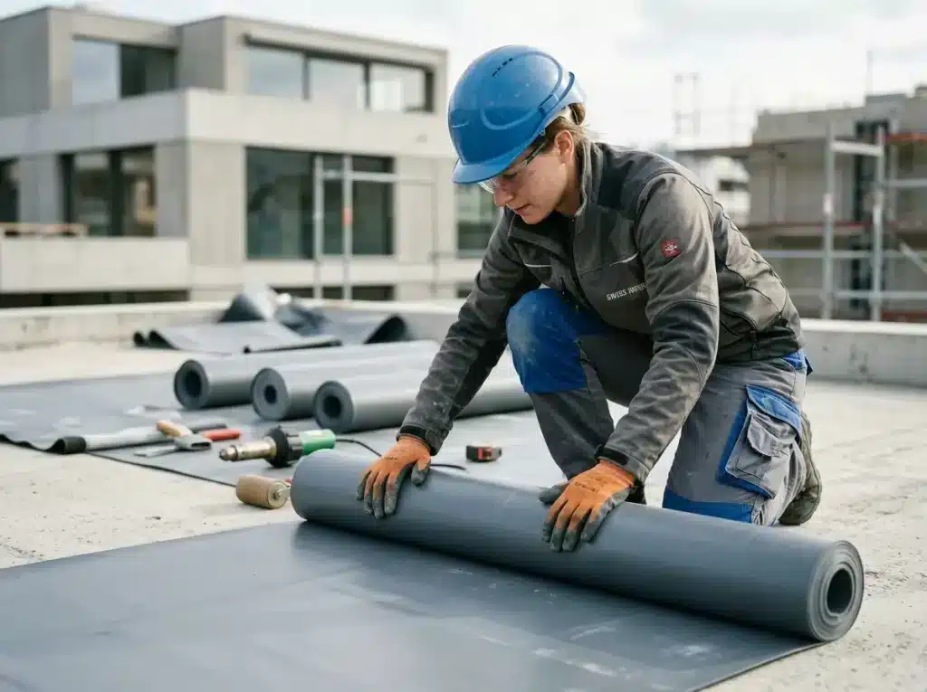 pose d'un revetement étanche sur toiture plate
